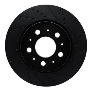 Tesla Model 3 Brake Rotor (1) - Front Right - R1 Concepts - Drilled & Slotted - Black - `17-`25